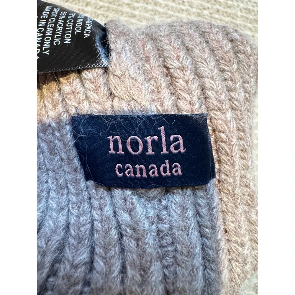 Norla Canada Alpaca Wool Blend Ribbed Knit Beanie Faux Fur Pom‎ Taupe Beige Hat